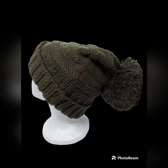 C.C Exclusives Olive Green Oversized Cable Knit Confetti Pom Pom Hat Women's - Picture 3 of 9